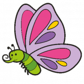 green pink and purple butterfly cartoon